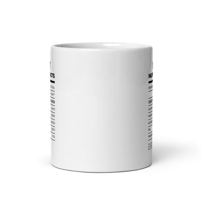 close up side image of a white glossy mug