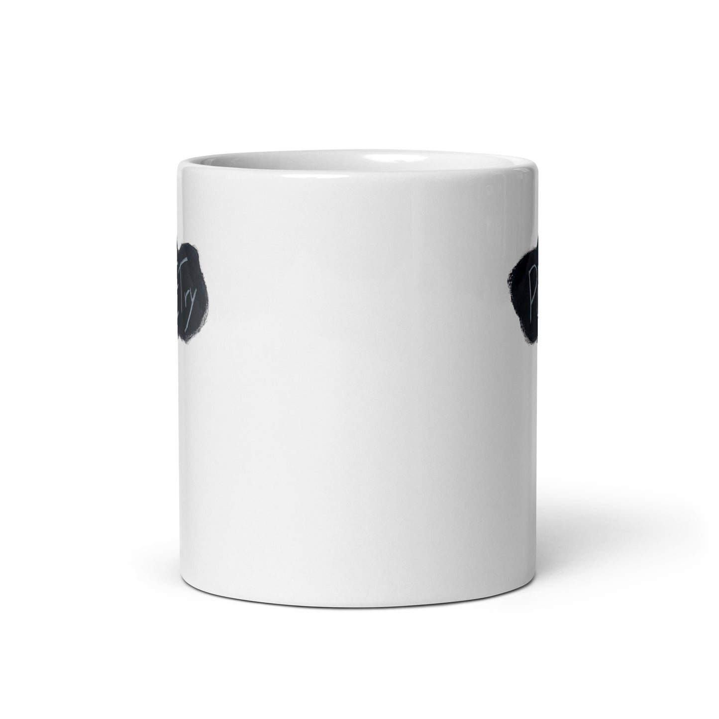 close up side image of white mug