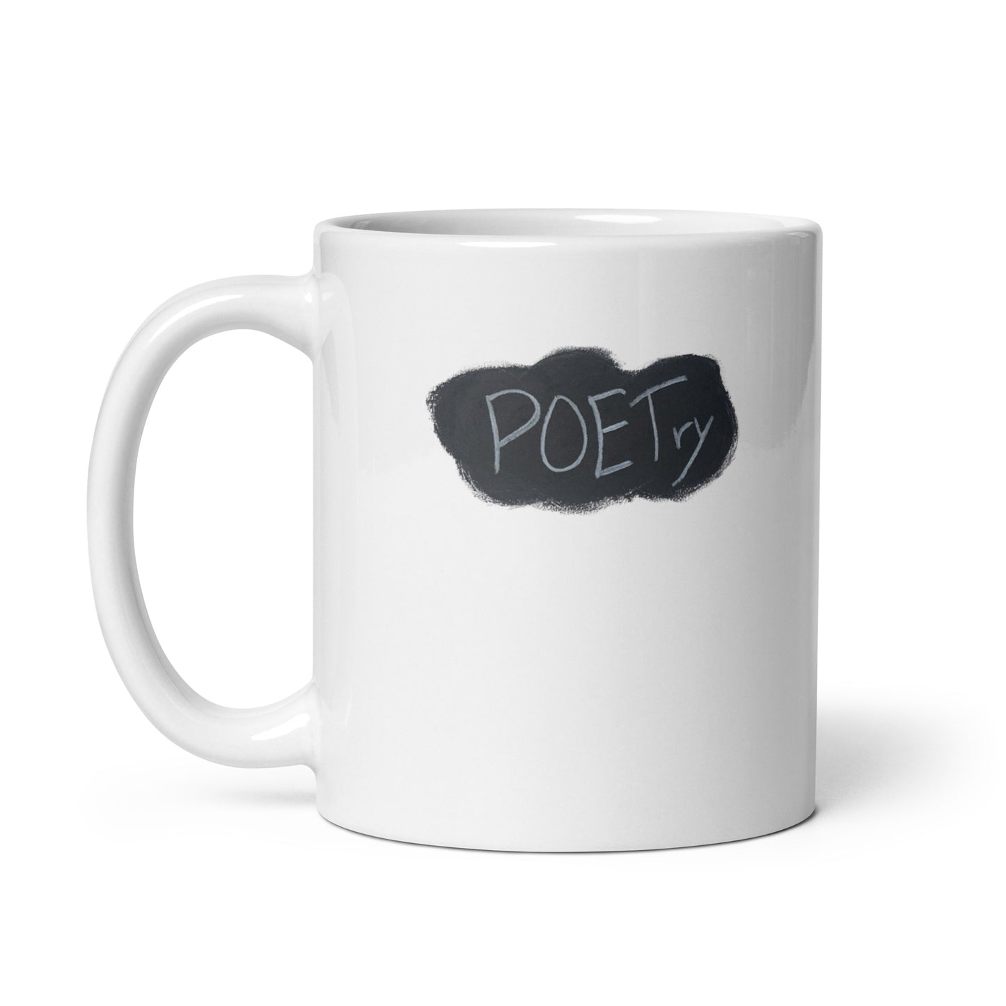 close up image of a white mug with a black and white hand drawn image