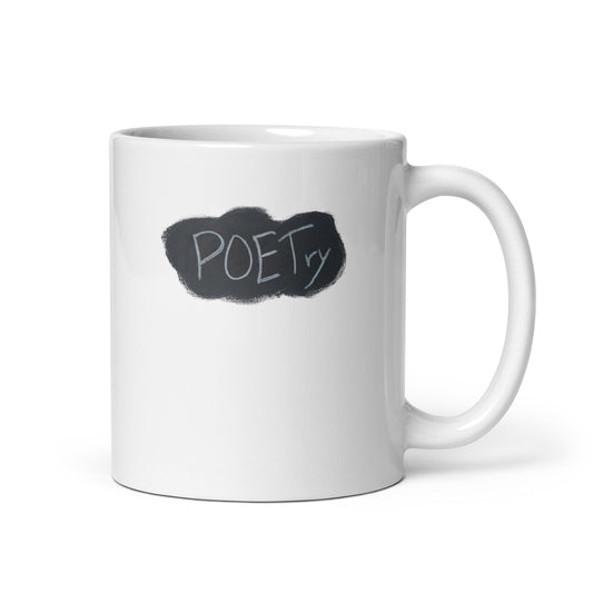 close up image of a white mug with a black and white hand drawn image